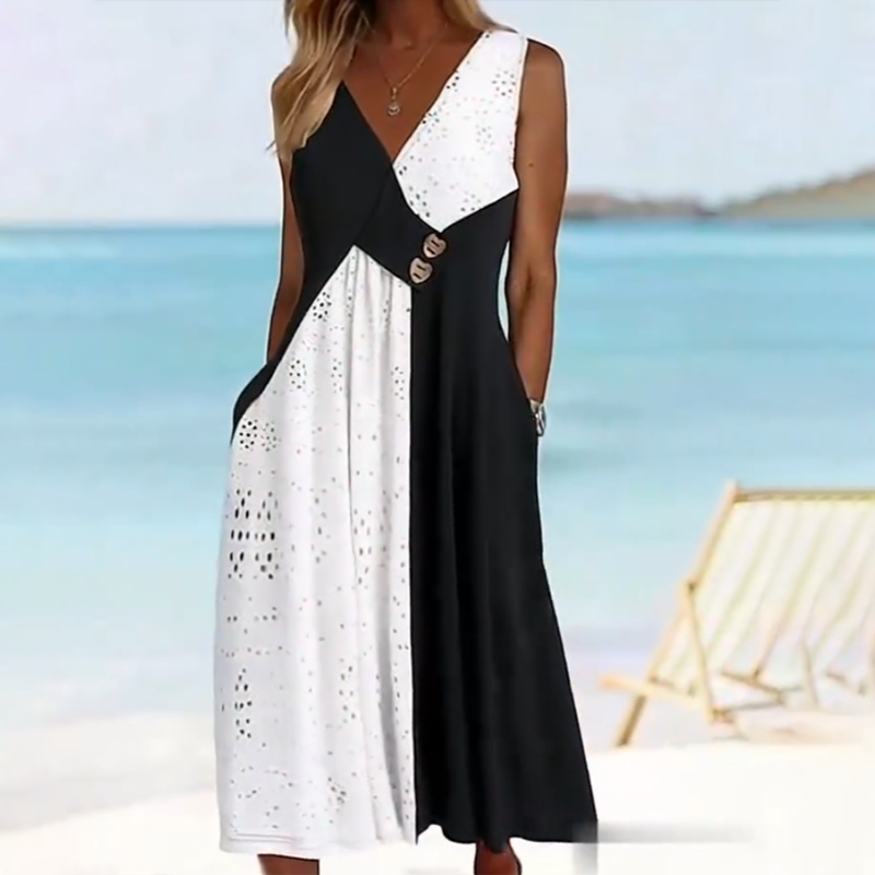 💃 Rochii elegante pentru femei cu patchwork cu decolteu în V-5