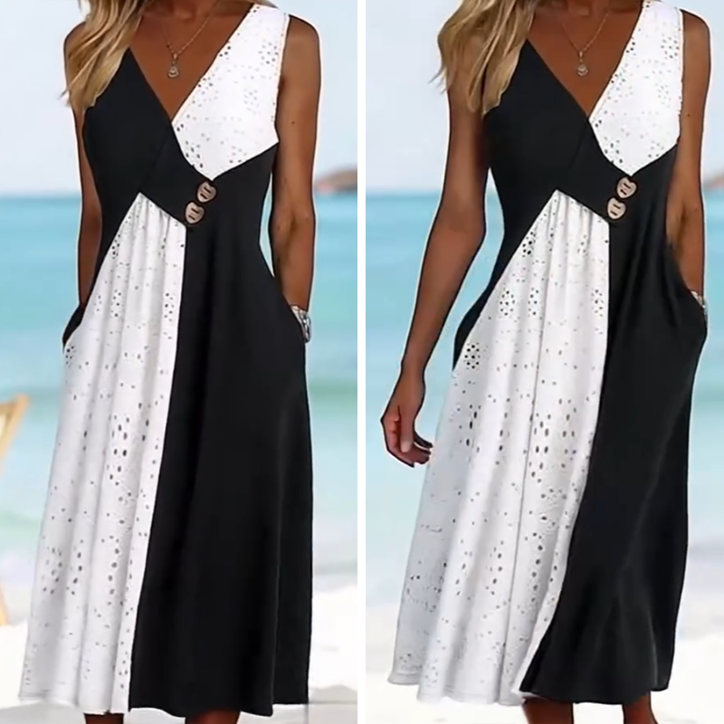 💃 Rochii elegante pentru femei cu patchwork cu decolteu în V-6