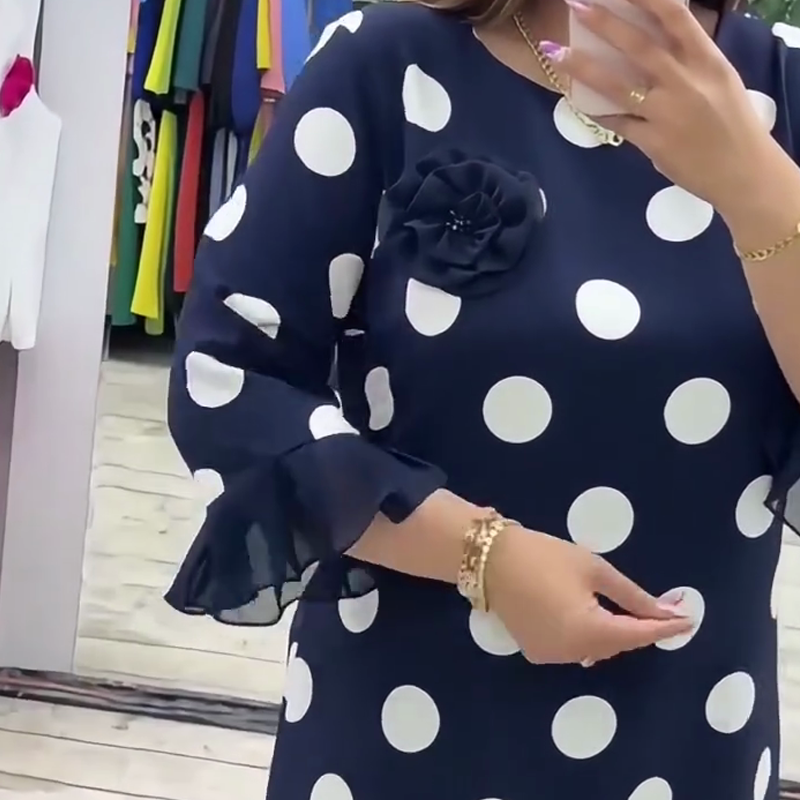 Rochie plisată cu imprimeu patchwork și buline pentru femei-4