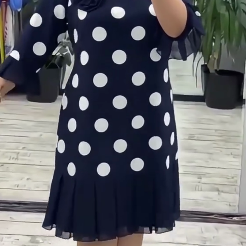 Rochie plisată cu imprimeu patchwork și buline pentru femei-6