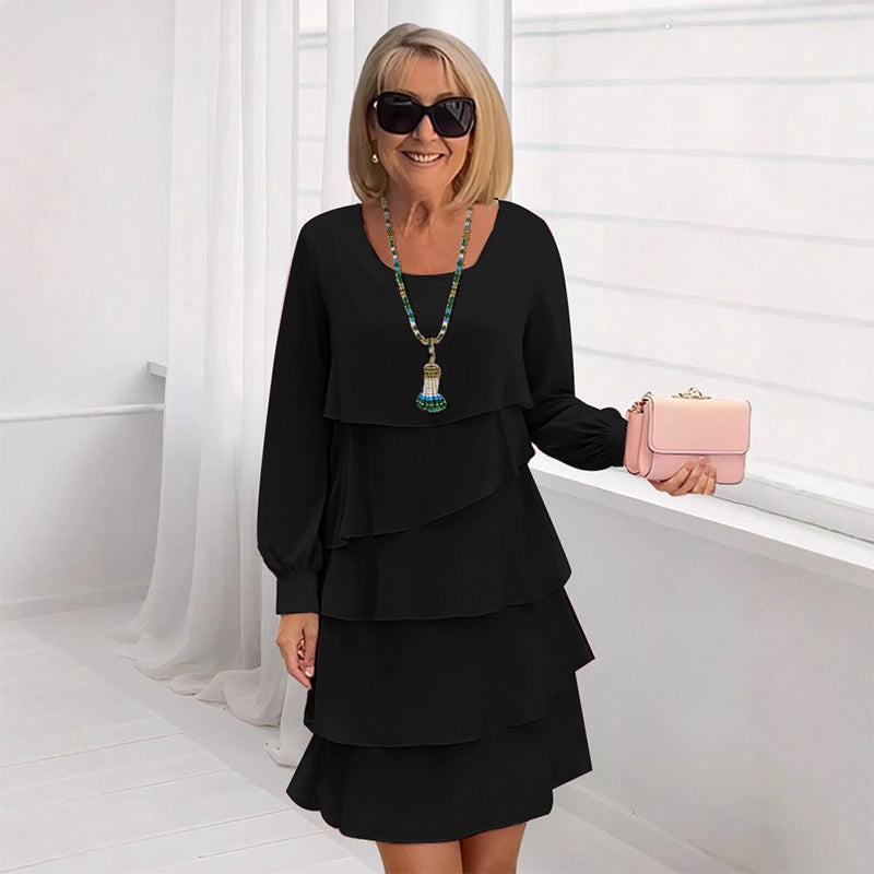 🥰【S-3XL】👗Rochie elegantă cu mânecă lungă, stratificată, cu volane-1