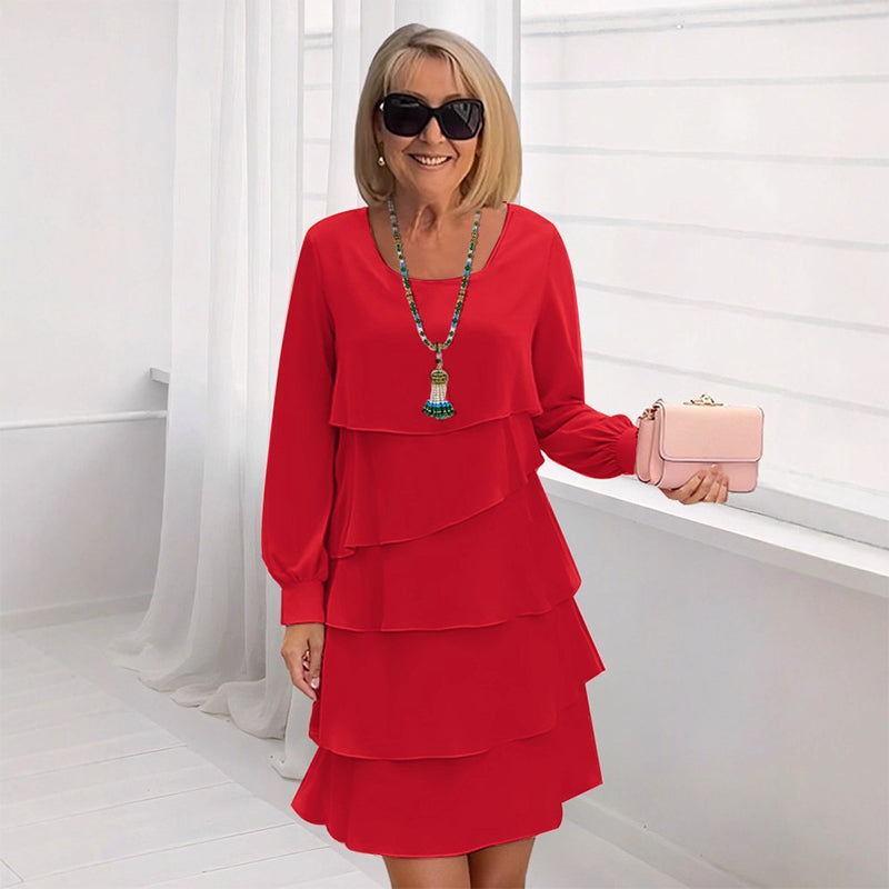 🥰【S-3XL】👗Rochie elegantă cu mânecă lungă, stratificată, cu volane-4