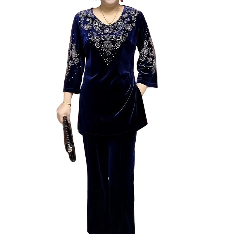 💞Set top și pantaloni din catifea cu strasuri pentru femei-10