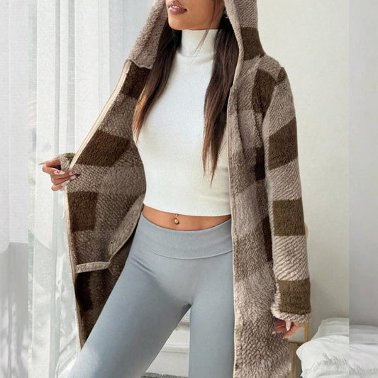🍂🔥 50% Rabatt – nur heute!🎉🧥 Karierte Kapuzenjacke für Damen mit Reißverschluss