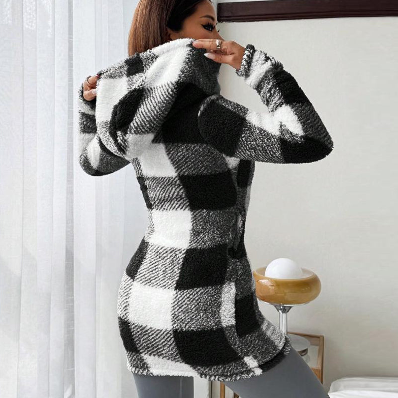 🍂🔥 50% Rabatt – nur heute!🎉🧥 Karierte Kapuzenjacke für Damen mit Reißverschluss
