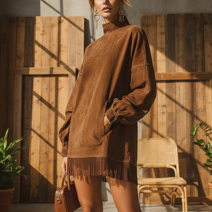 📢📢50%Rabatt!!!👗✨ Jetzt im Trend –Casual Turtleneck Pocket Dress with Tassel Hem