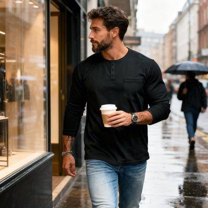🔥👕 Slim-Fit Bio-Baumwolle Henley | Nachhaltig, Atmungsaktiv & Langlebig 👔🧵 Der Alltagsklassiker im Mega-Black-Friday-Sale – Premium-Komfort zum Bestpreis!