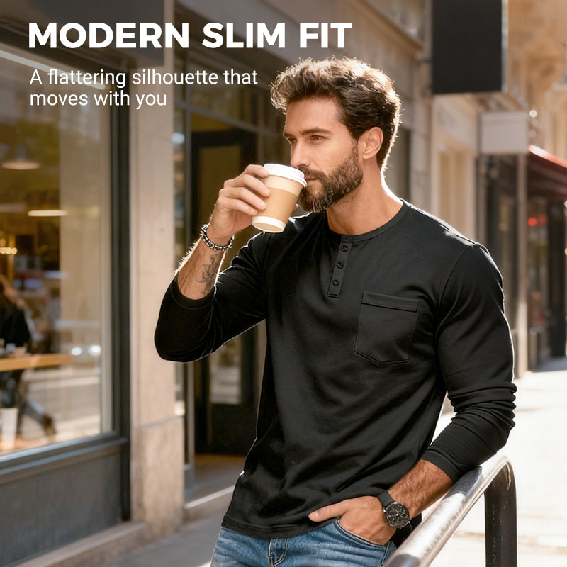 🔥👕 Slim-Fit Bio-Baumwolle Henley | Nachhaltig, Atmungsaktiv & Langlebig 👔🧵 Der Alltagsklassiker im Mega-Black-Friday-Sale – Premium-Komfort zum Bestpreis!