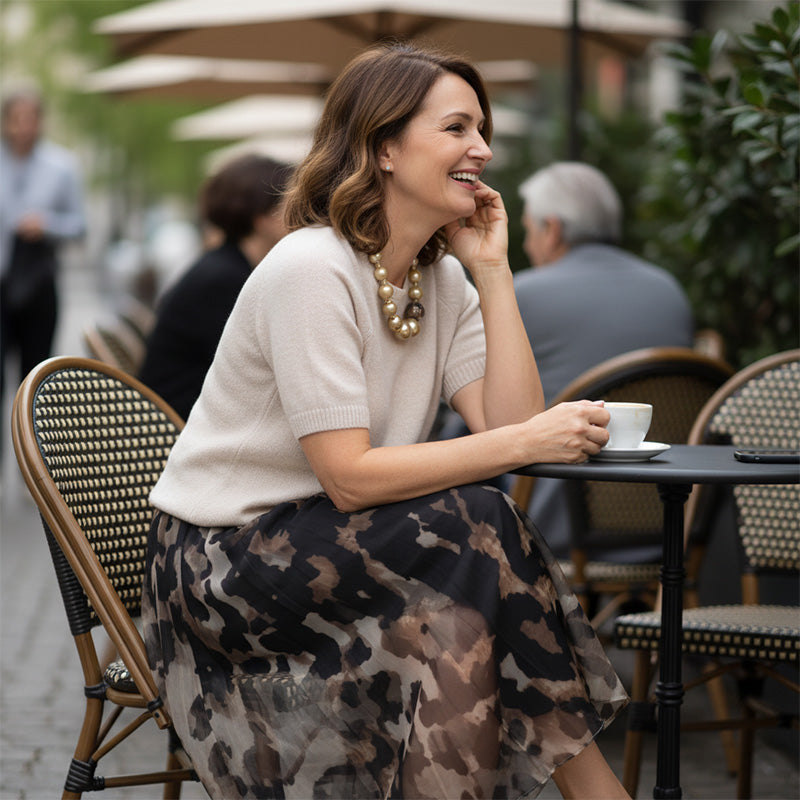 🔥Zweiteiliges Set für Damen bestehend aus Pullover und fließendem Rock mit Leopardenmuster