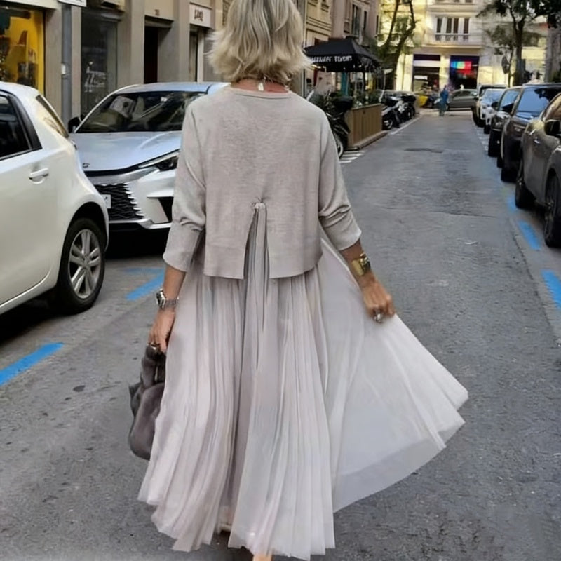 Set din 2 piese pentru femei: bluză cu mâneci lungi și rochie fără mâneci-3