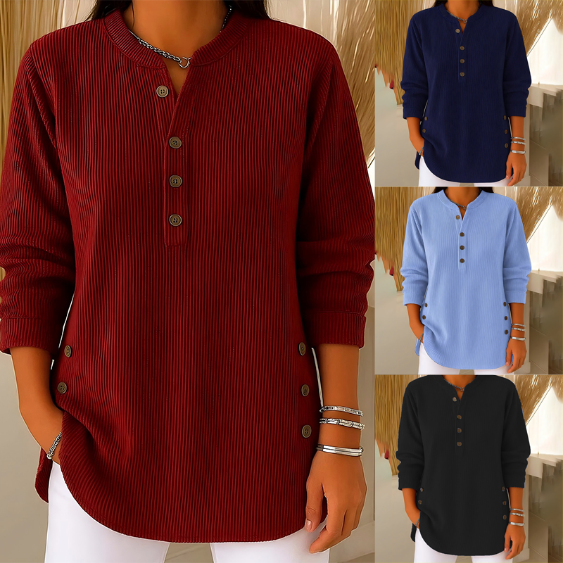 🎉 Bluză Henley din catifea pentru femei – elegantă, moale și versatilă 🧥📦-6