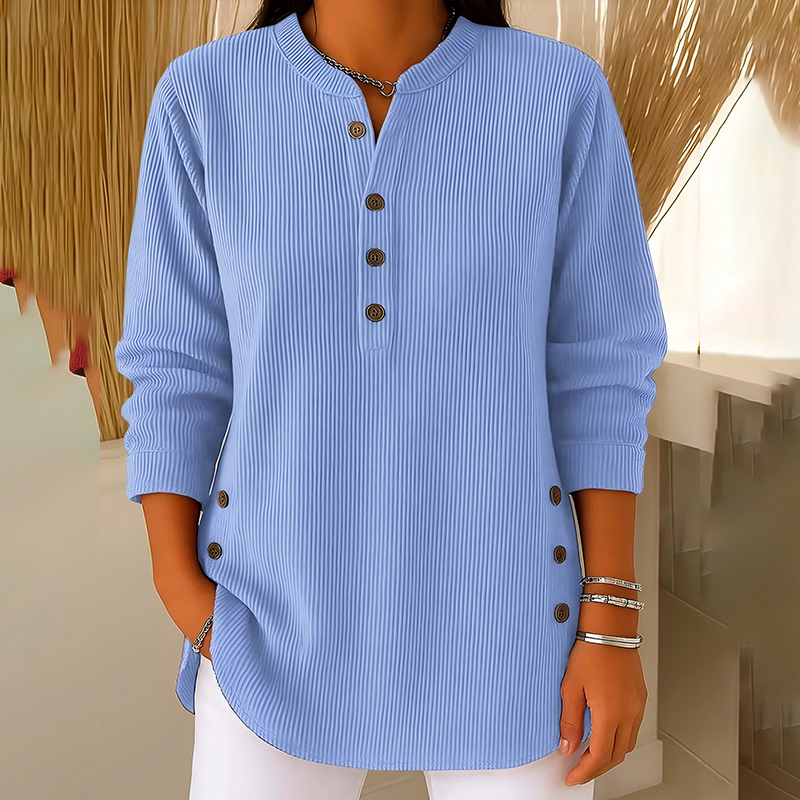🎉 Bluză Henley din catifea pentru femei – elegantă, moale și versatilă 🧥📦-8