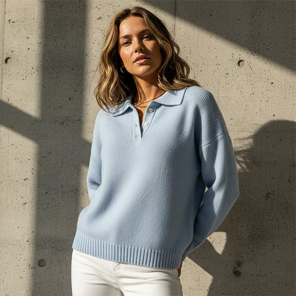 Dámska mäkká pletená mikina s gombíkovým golierom