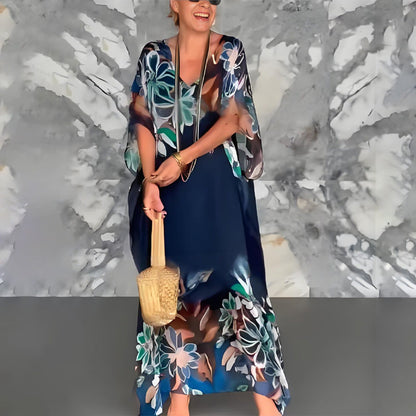 Dámske maxi šaty s potlačou a rozparkom