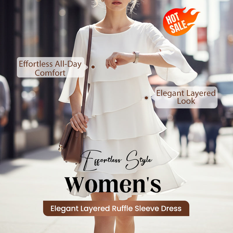 Rochie elegantă pentru femei, cu mâneci cu volane suprapuse-6