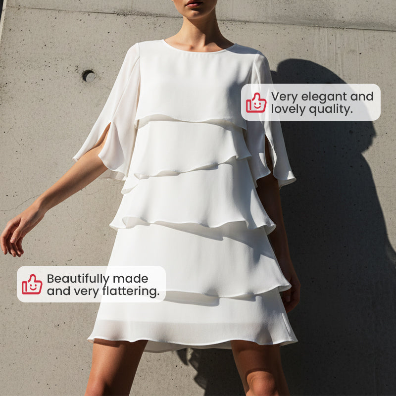 Rochie elegantă pentru femei, cu mâneci cu volane suprapuse-9