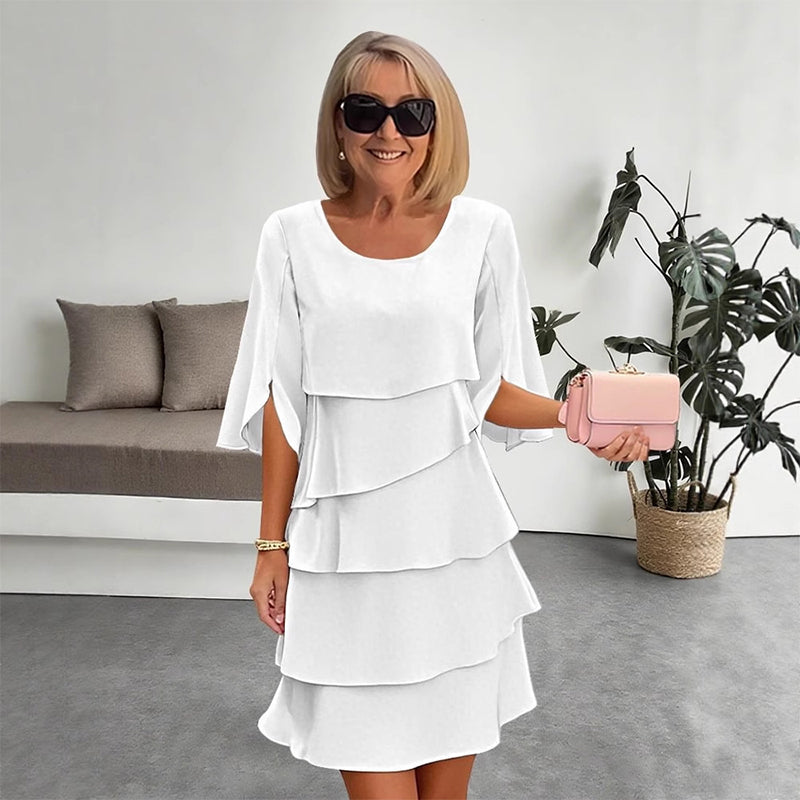 Rochie elegantă pentru femei, cu mâneci cu volane suprapuse-1