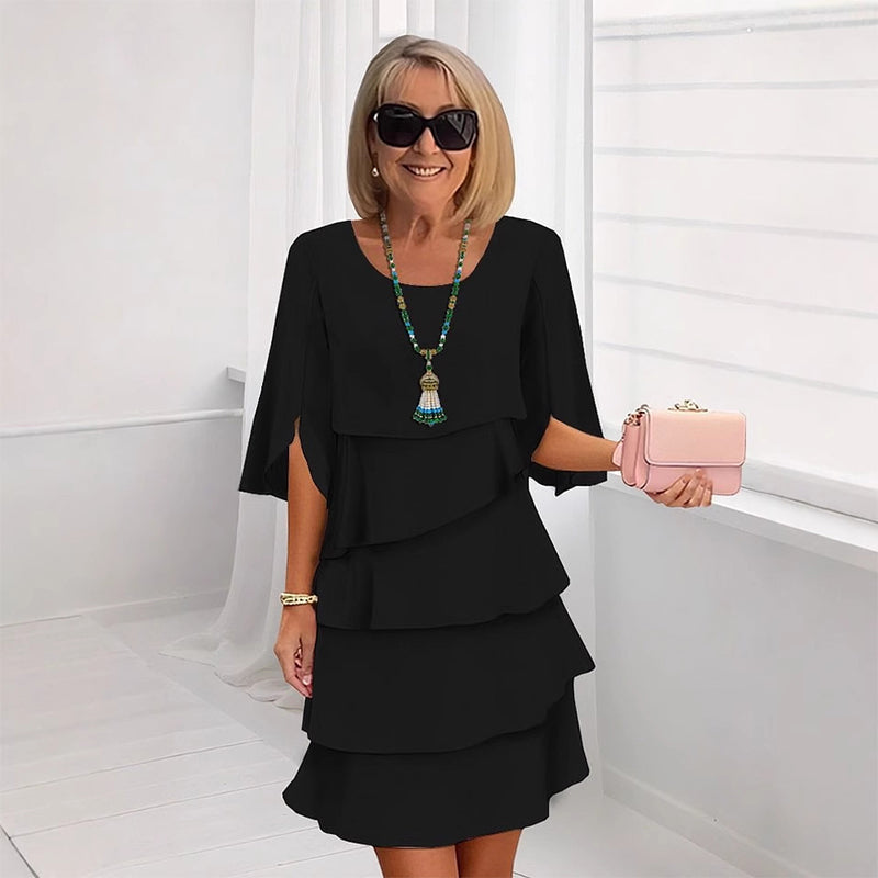 Rochie elegantă pentru femei, cu mâneci cu volane suprapuse-4