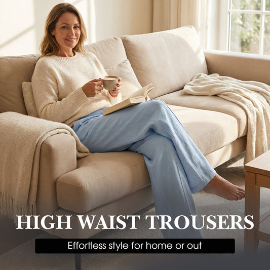 Dámske ležérne nohavice s vysokým pásom a širokými rovnými nohavicami