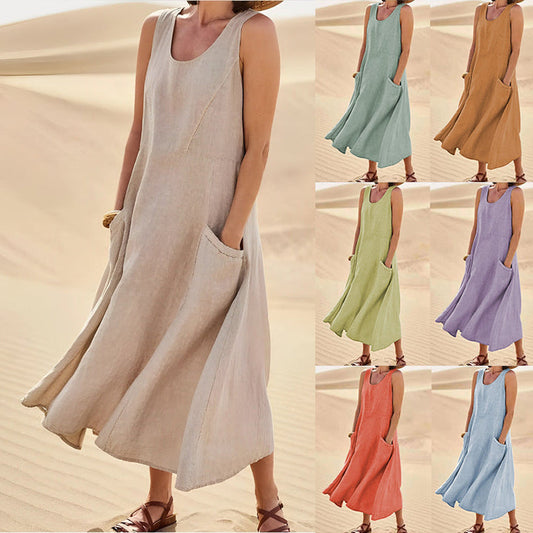 👗Γυναικείο απλό βαμβακερό αμάνικο φόρεμα