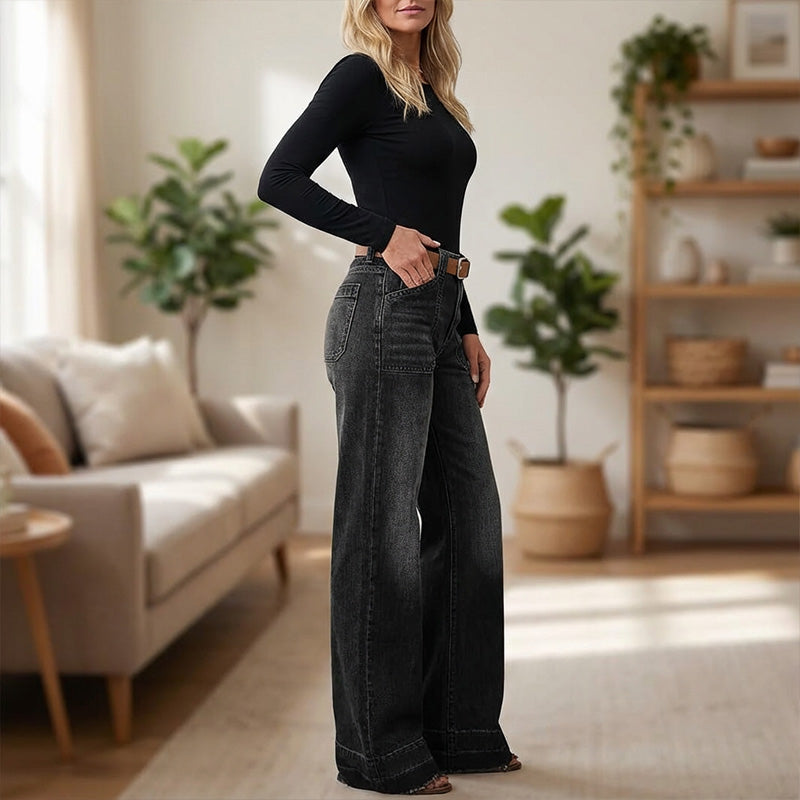 ✨🔥Blugi retro evazați pentru femei, cu buzunare👖-6