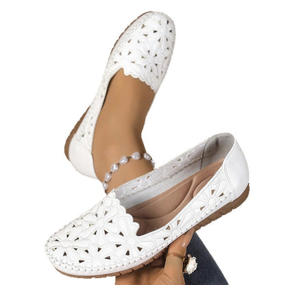 👣Baletini pentru femei cu flori și decupaje aerisite, tip mocasini plate👡 Comozi, respirabili și ușor de încălțat 😍