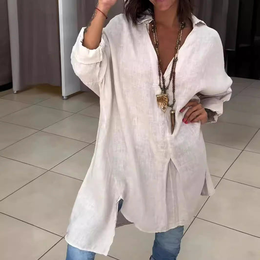 Βαμβακερό λινό καλοκαιρινό πουκάμισο με λαιμόκοψη V