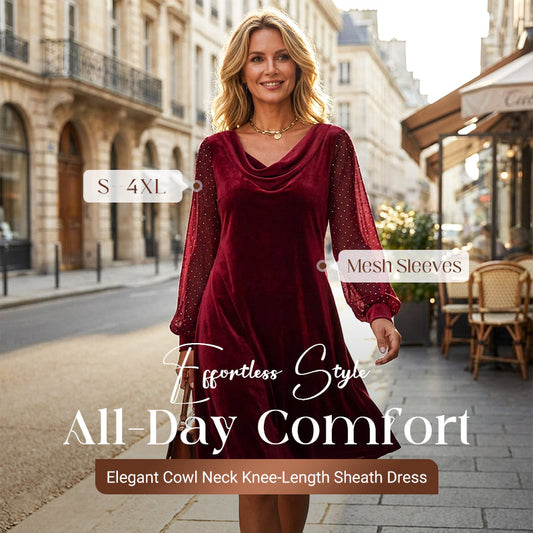 Elegantné dámske šaty s kapucňovým výstrihom po kolená