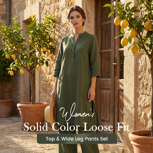Súprava voľného topu v jednoduchej farbe a širokých nohavíc