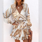 Rochie mini cu decolteu în V, mâneci lungi și volane la tiv, pentru femei-4