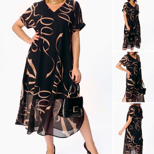 Voľné midi šaty s výstrihom do V