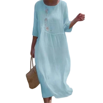 Dámske voľné midi šaty s výšivkou