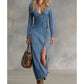 👗Esențiale de modă: 60% reducere pentru o perioadă limitată🔥 Women's Long Sleeve V-Neck Maxi Dress – Soft Fabric, Bodycon Fit & Elegant High Slit 💫💃-7
