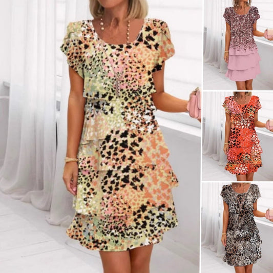 Všestranné štýlové leopardie farebné šaty s potlačou a flitrami