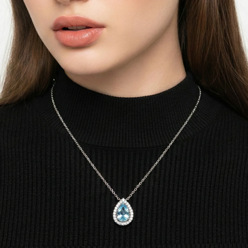 💎Eleganță Atemporală | Pandantiv în formă de lacrimă albastră pentru femei ✨-2