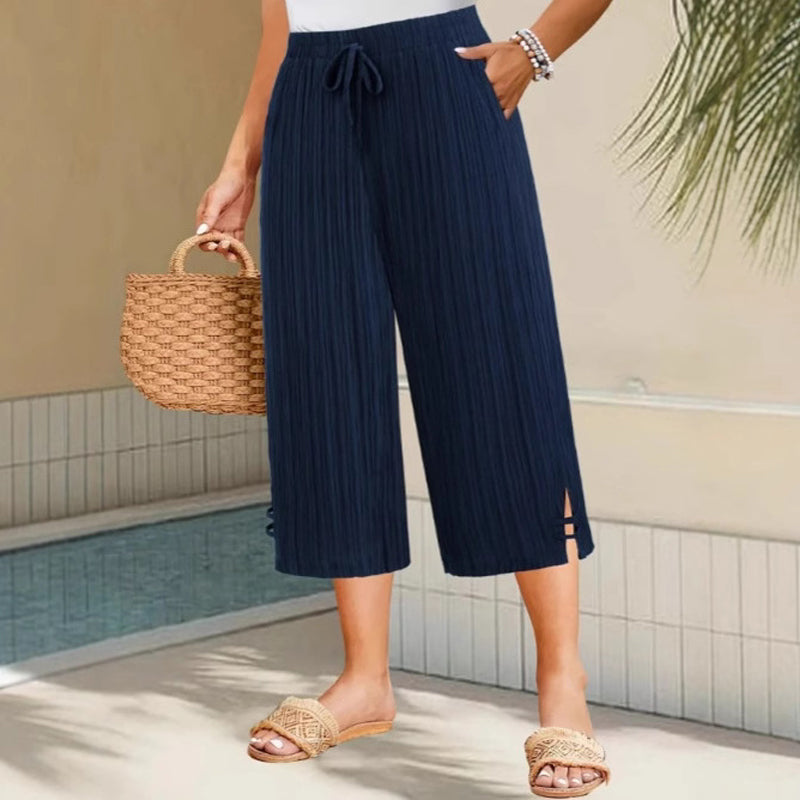Pantaloni largi din bumbac și in pentru femei-4