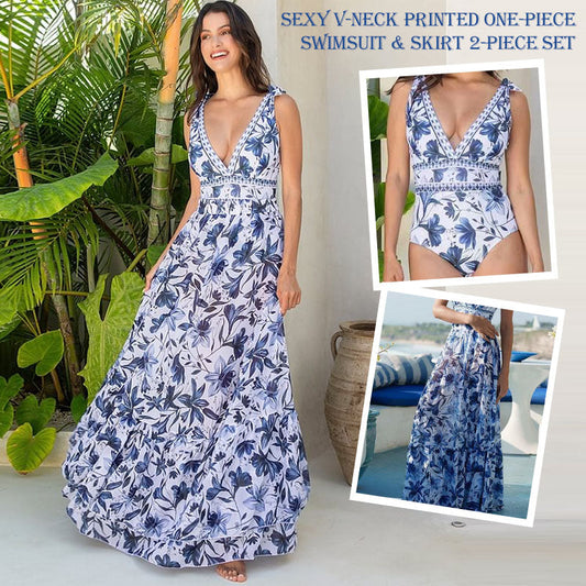 Sexy jednodielne plavky s výstrihom do V a sukňou, 2-dielna súprava