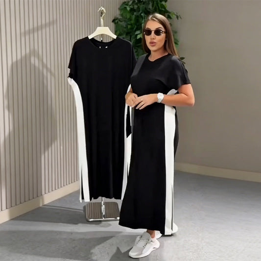 Dámske farebné maxi šaty s opaskom