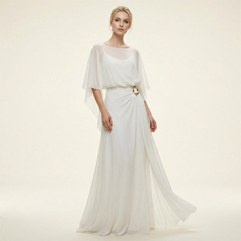 Flowing Cape Sleeve Top & Wrap Pants Set-1