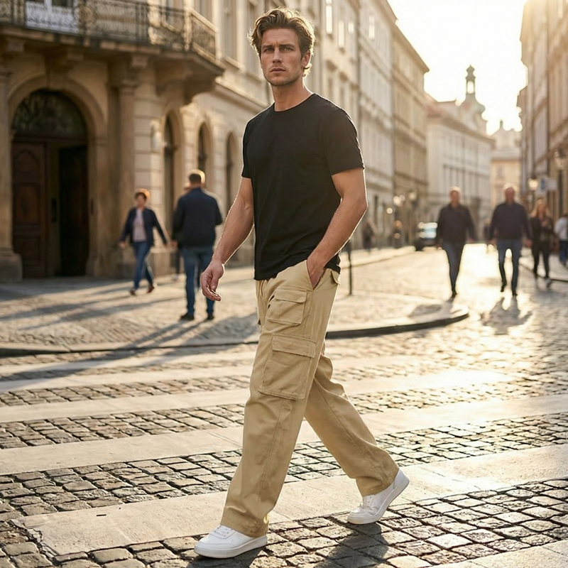 Pantaloni de lucru pentru bărbați, cu picioare drepte și buzunare multiple-2