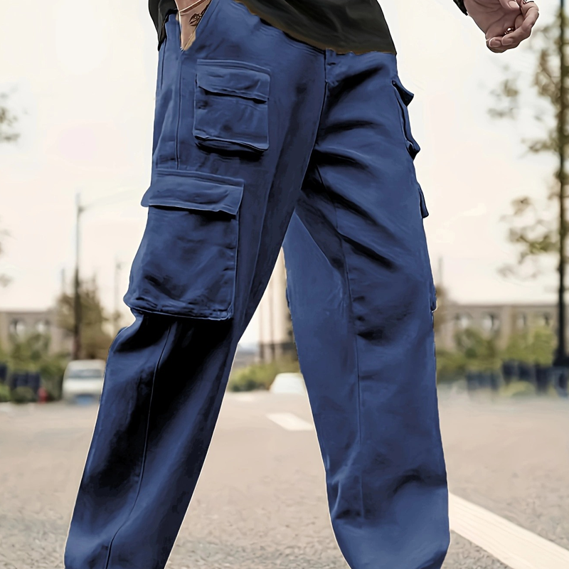 Pantaloni de lucru pentru bărbați, cu picioare drepte și buzunare multiple-9