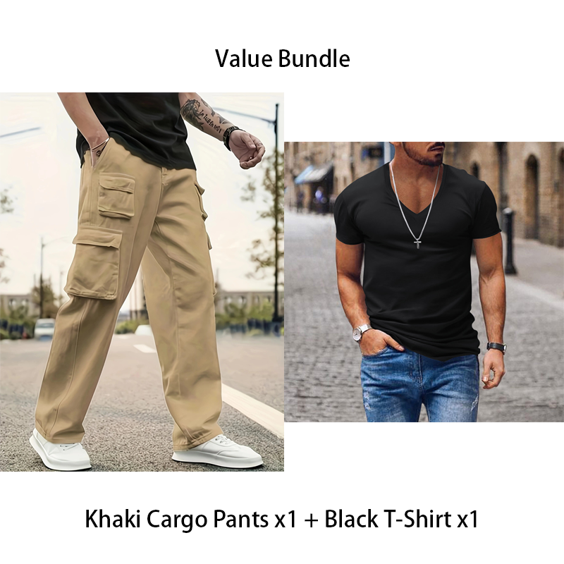 Pantaloni de lucru pentru bărbați, cu picioare drepte și buzunare multiple-11