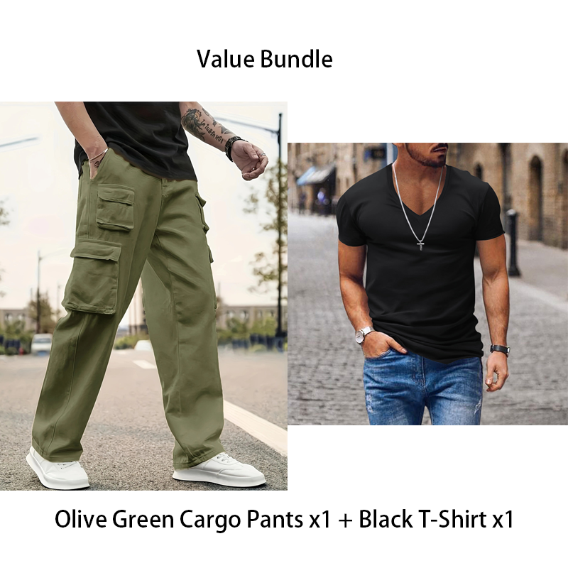 Pantaloni de lucru pentru bărbați, cu picioare drepte și buzunare multiple-12