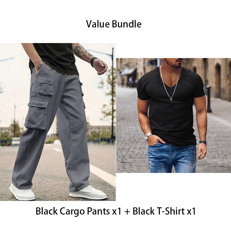 Pantaloni de lucru pentru bărbați, cu picioare drepte și buzunare multiple-13