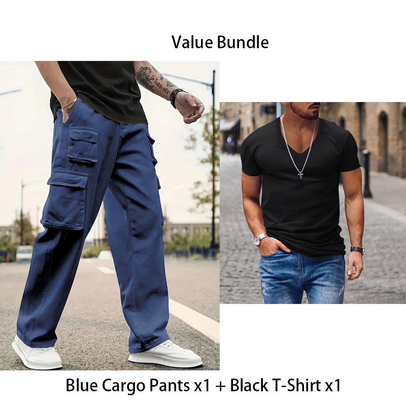 Pantaloni de lucru pentru bărbați, cu picioare drepte și buzunare multiple-14