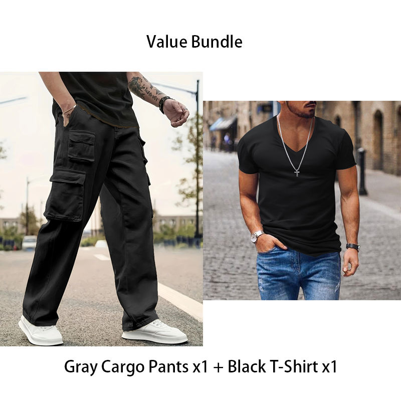 Pantaloni de lucru pentru bărbați, cu picioare drepte și buzunare multiple-15