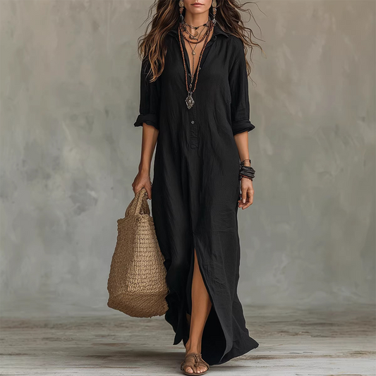 Rochie maxi lejeră, cu croi larg și fante în față