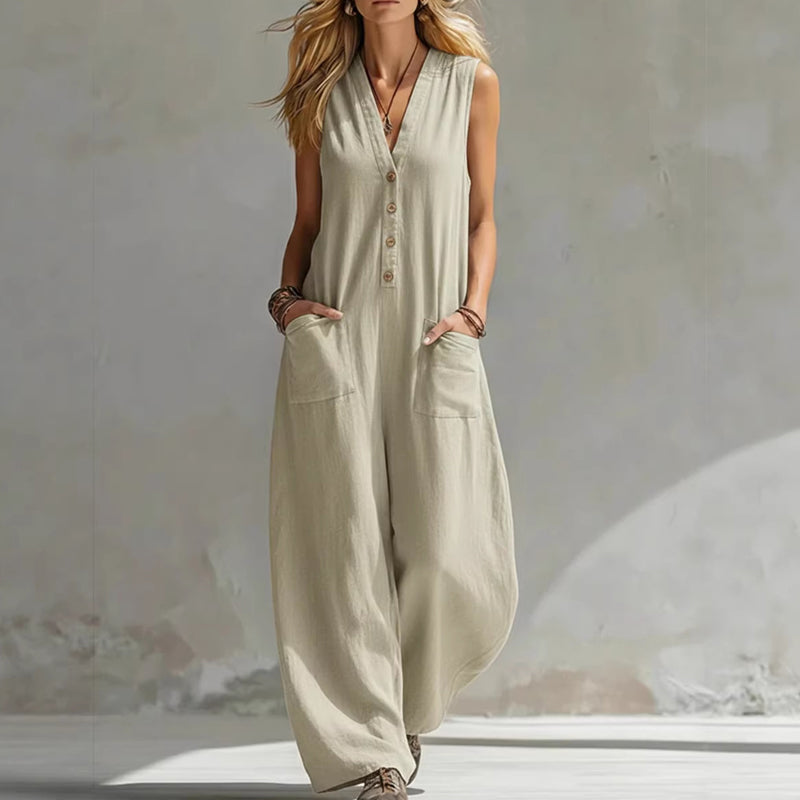 ✨【S-3XL】😍Salopetă fără mâneci, cu decolteu în V și croi larg, pentru femei🎊-8