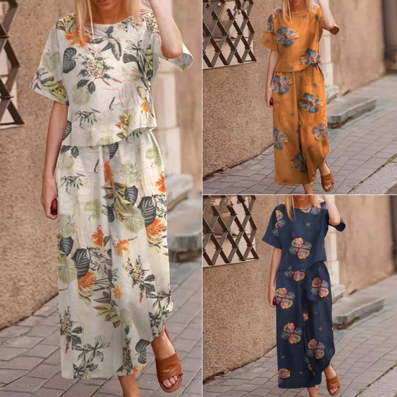 Set din două piese pentru femei: bluză largă cu imprimeu și pantaloni-1