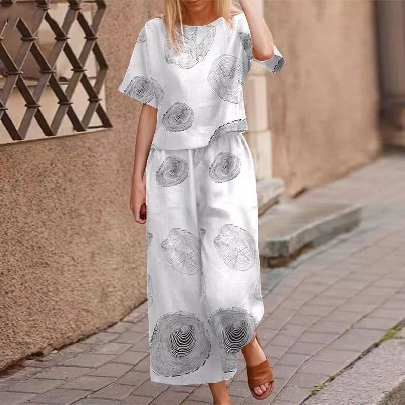Set din două piese pentru femei: bluză largă cu imprimeu și pantaloni-4
